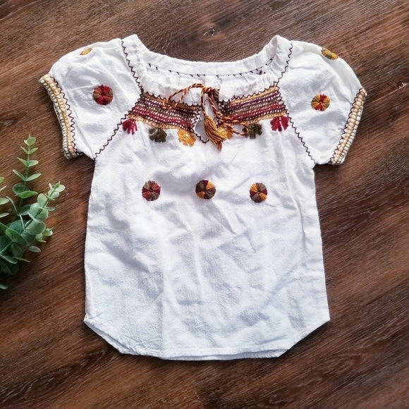 MEXICAN Embroidered White Bohemian Toddler Girl Blouse 12-18m - Picture 1 of 9